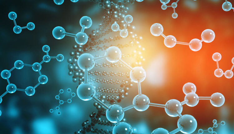 Abstract dna molecules background. 3d illustration